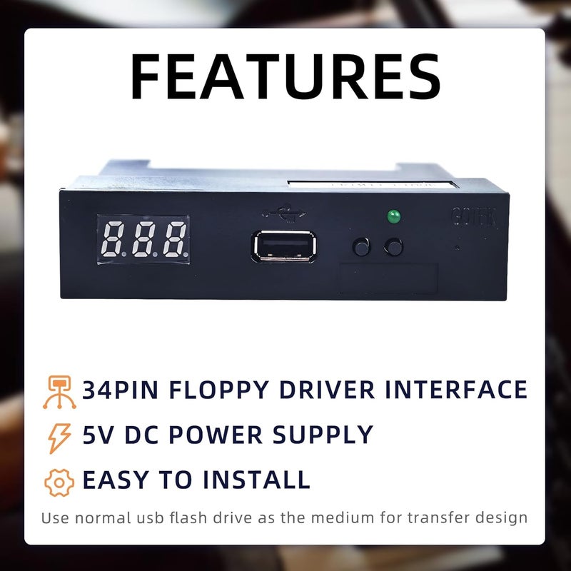 Flylin USB Floppy Drive Emulator, SFR1M44-U100K 3.5 Inch 1.44MB SSD Simulation Floppy Disk Drive Emulator Plug, Flash Disk Floppy Drive Emulator and CD Screws for Musical Keyboad(Black) - Image 5